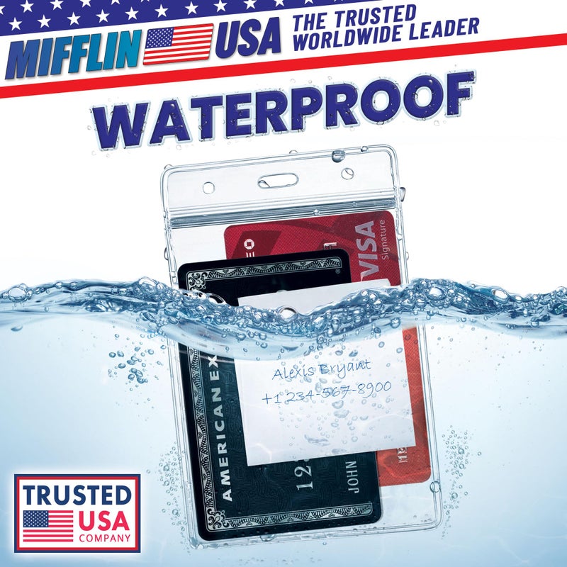 Mifflin-USA Large (L) Vertical ID Badge Holders (Clear, 3x4 inch, 50 Pack), Plastic Nametag Covers with Zipper, Name Tag Holder - Image 2